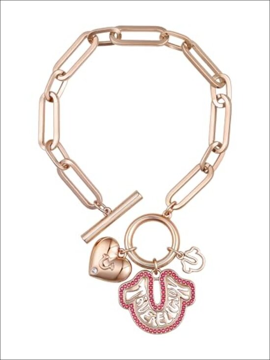 Jewelry - Gold-Tone Charm Link Bracelet with Toggle Clasp